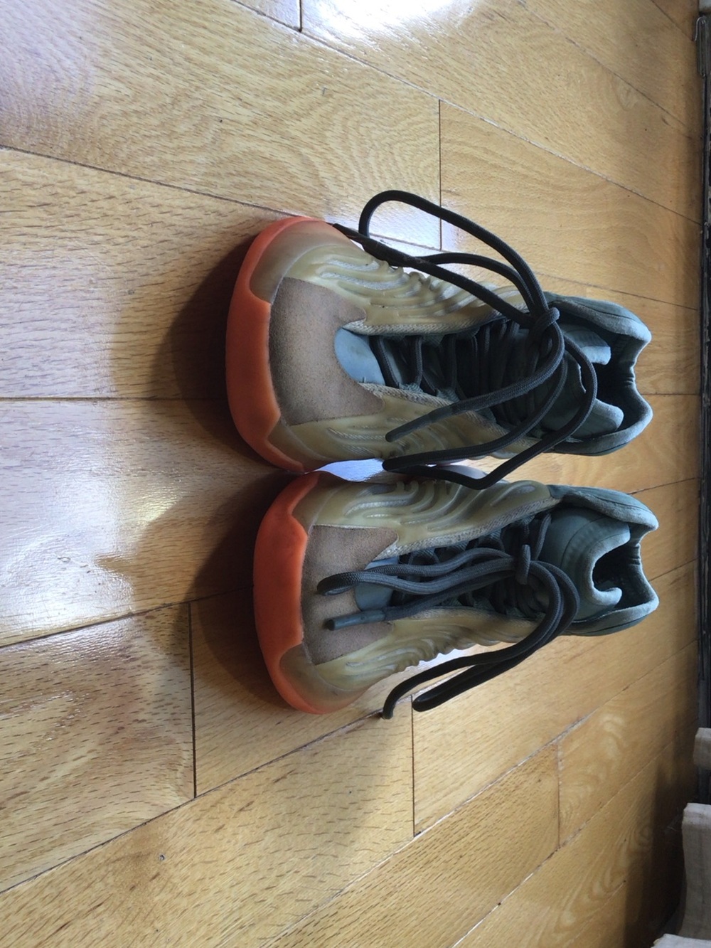Yeezy Men's Sneakers in Olive Green with Orange Toe